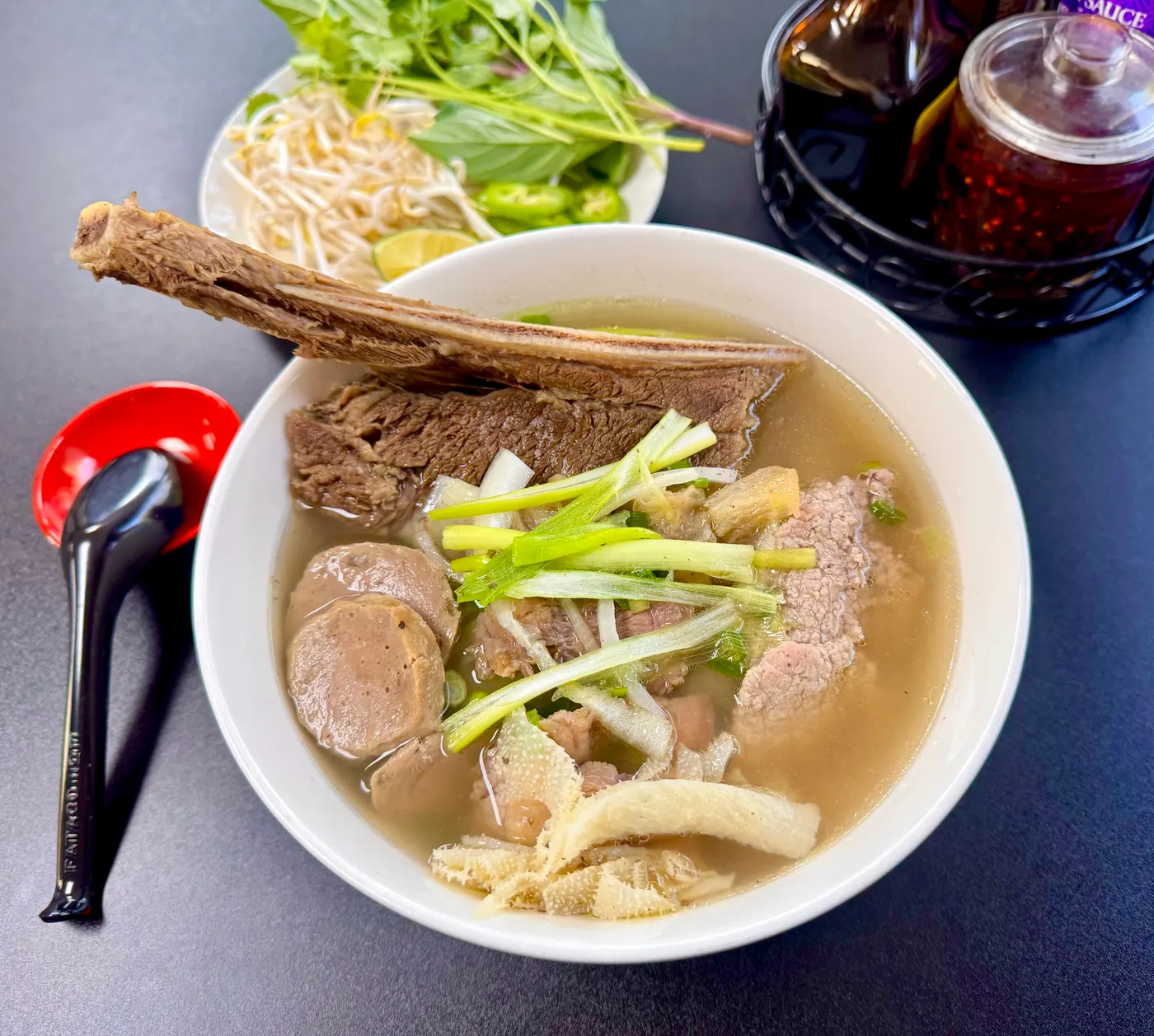 Vietnamese noodle bowl with herbs